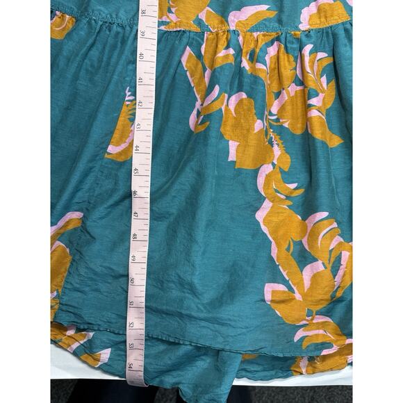 La Ligne New York Tiered Floral Maxi Dress XL Teal Cotton Silk Blend Puff Sleeve - Picture 5 of 7